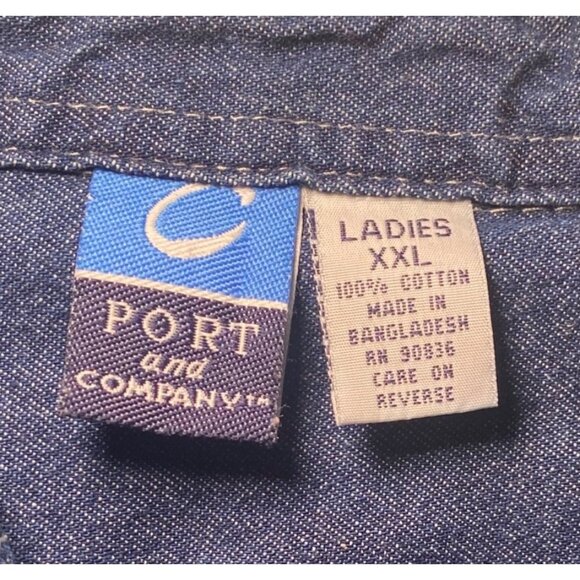 Denim Button-Up Shirt Gingerbread Man Christmas Pocket Design Holiday Party - Picture 7 of 7